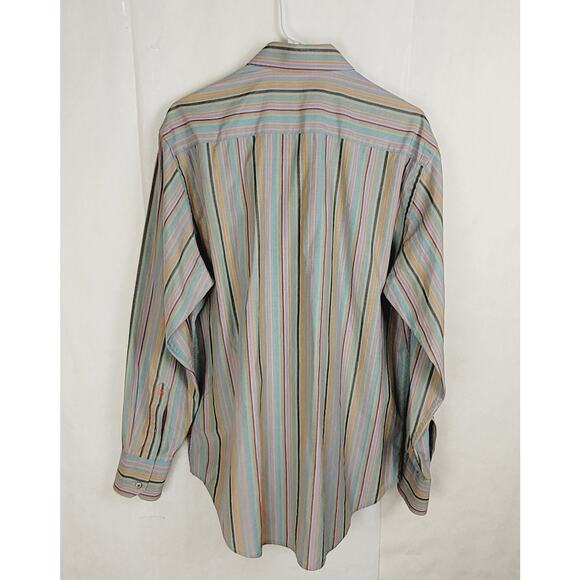 Robert Graham green pink striped button up shirt Size Large long sleeve Dopamine - Picture 2 of 11